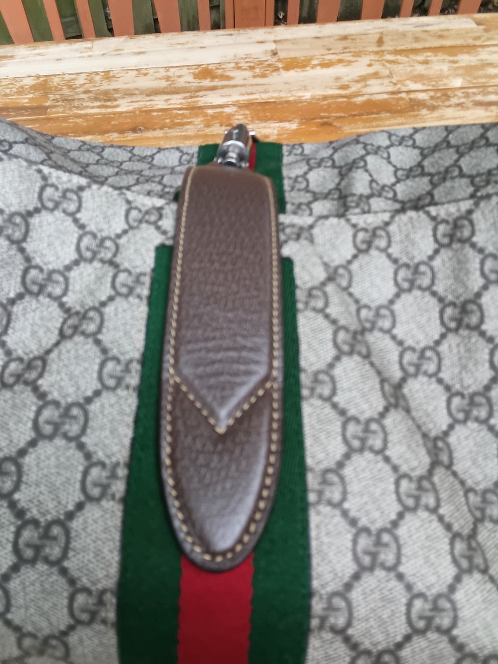 Gucci Beige/Gray Monogram Travel Tote with Green & Red Web Stripe - COA INCLUDED - Picture 12 of 16